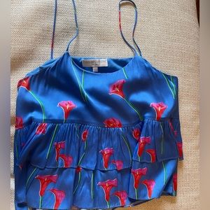 Caroline Constas Blue Silk Printed Crop Top size small